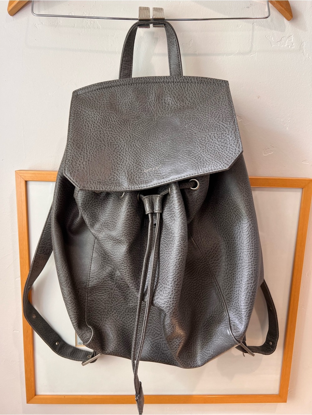 Matt & Nat Black Vegan Leather Drawstring Backpack